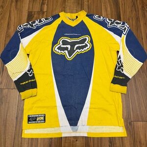 Vintage Fox Racing Motocross Moto Jersey FX Blue Yellow Dirt Bike Mens Large